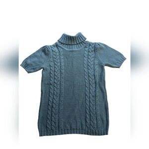 Gymboree Girls Cable Knit Sweater Sz 5/6 Teal Blue Cowl Neck O-2